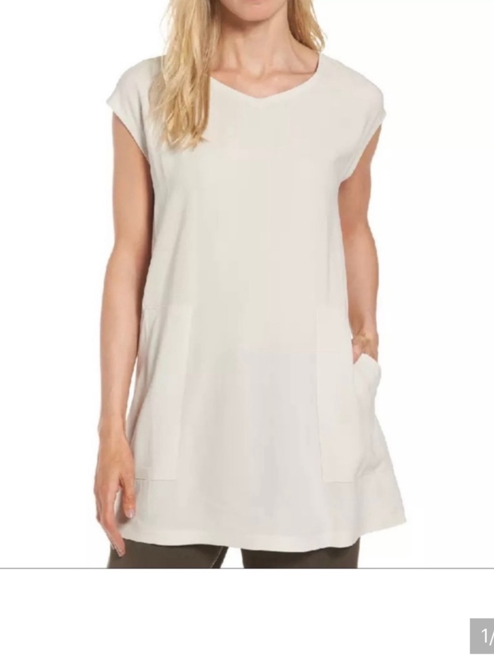 NWT! Eileen Fisher Size L Bone Cap-Sleeve Tunic with Pockets